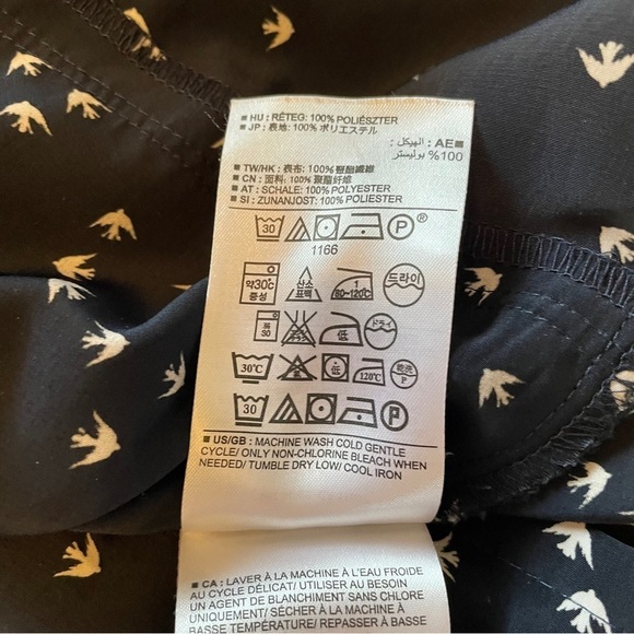 Banana Republic Bird Print Navy Dress-Size 10-Drawstring-Long Sleeves-Pullover - Picture 10 of 11